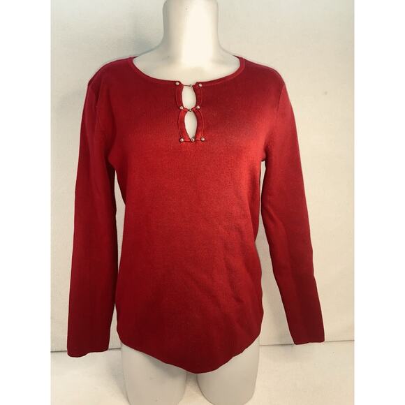 Medium Mercer Street Studio Red Tight Knit Sweater Pullover Long Sleeve Womens - Picture 1 of 13